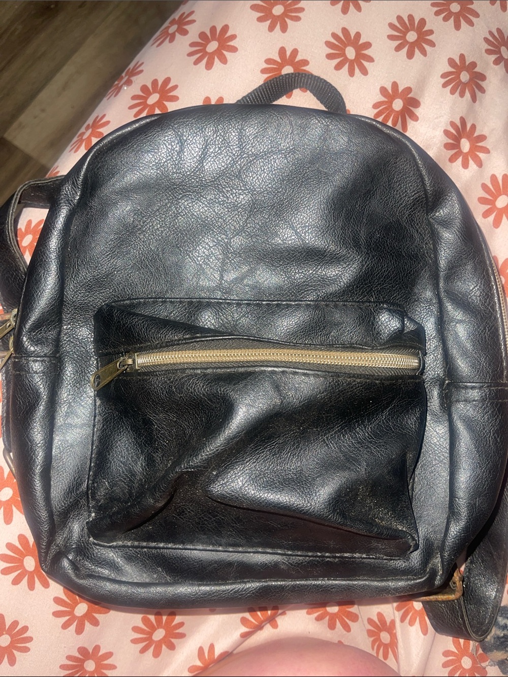 Classic Black Faux Leather Mini Backpack with Front Zip Pocket